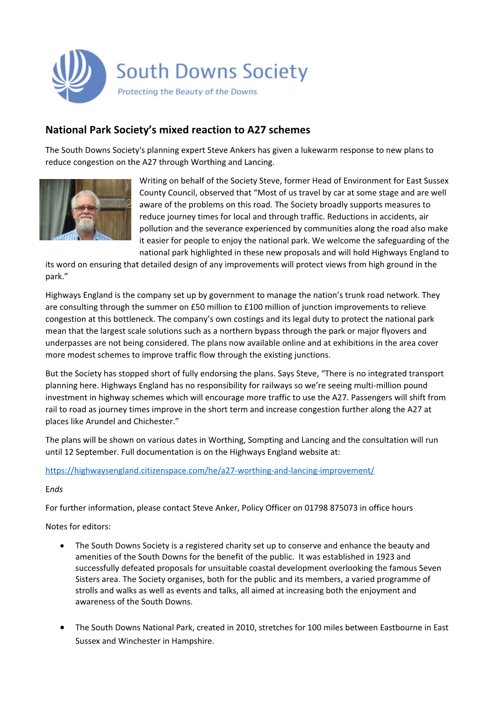 National Park Society S Mixed Reaction to A27 Schemes