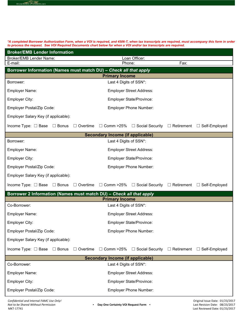 VOI Required Documents Chart