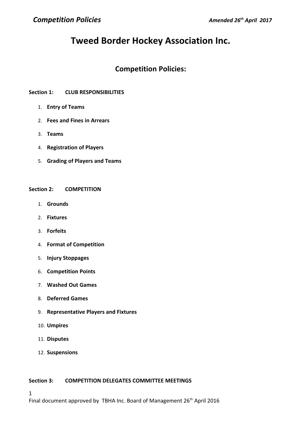 Section 1 ENTRY FEES & REGISTRATION