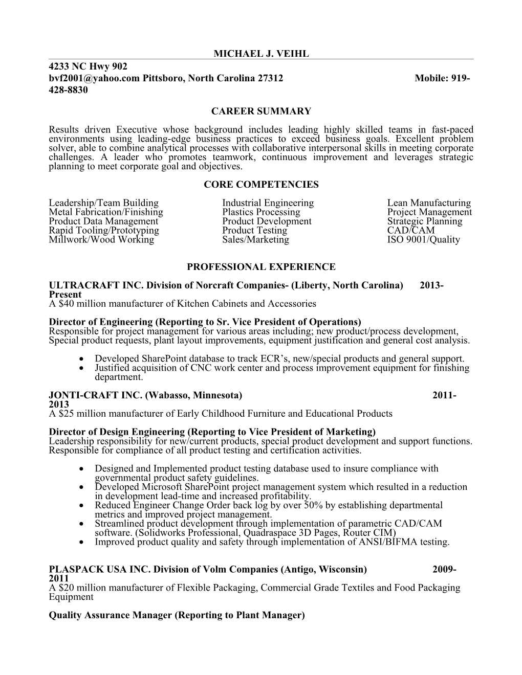 Sample Resume Format and Content