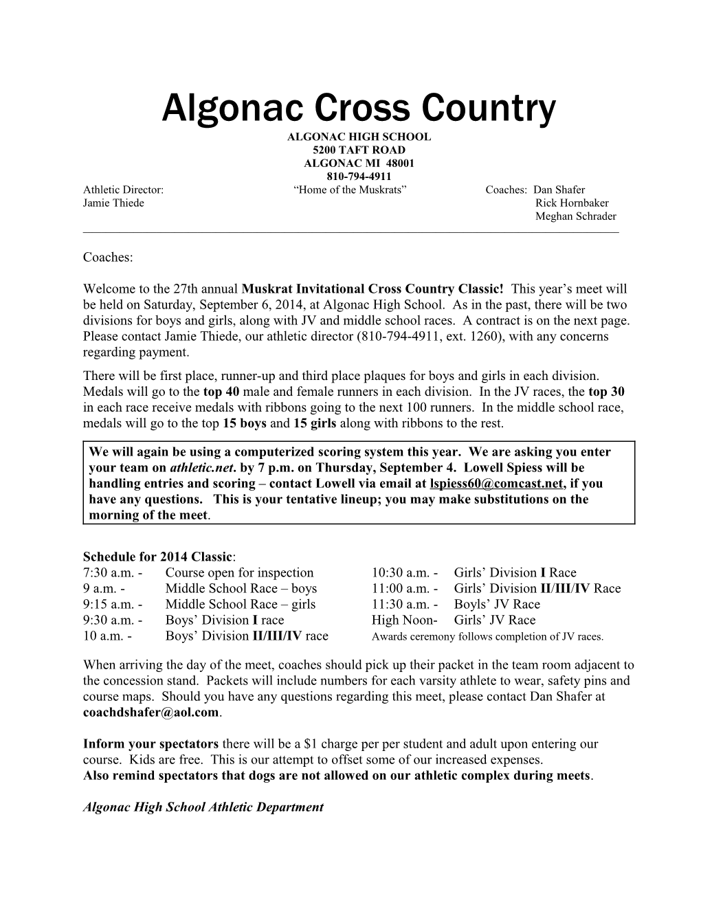 Algonac Cross Country