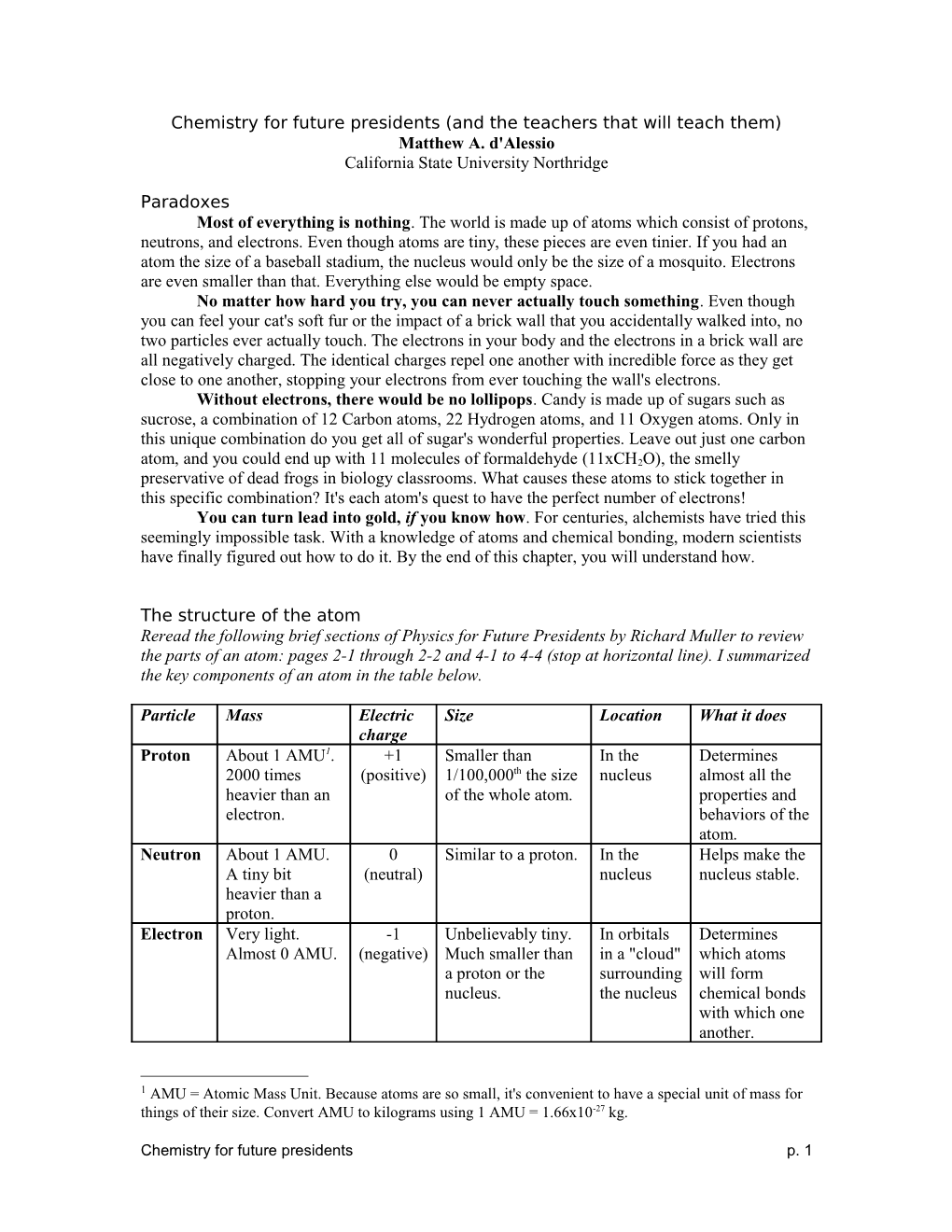 Chemistry for Future Presidents (And the Teachers That Will Teach Them)