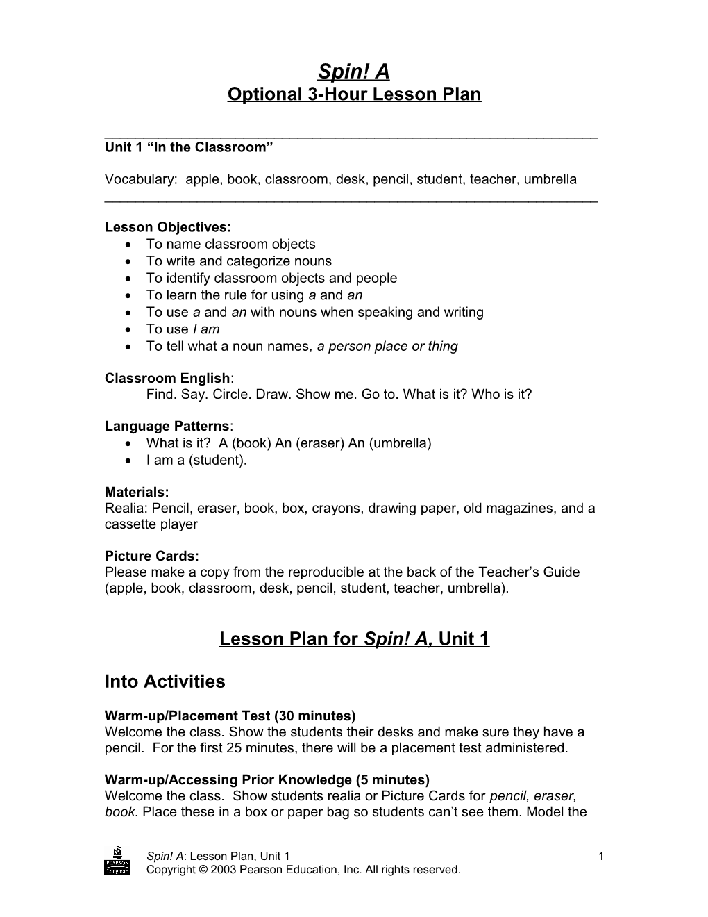 Optional 3-Hour Lesson Plan