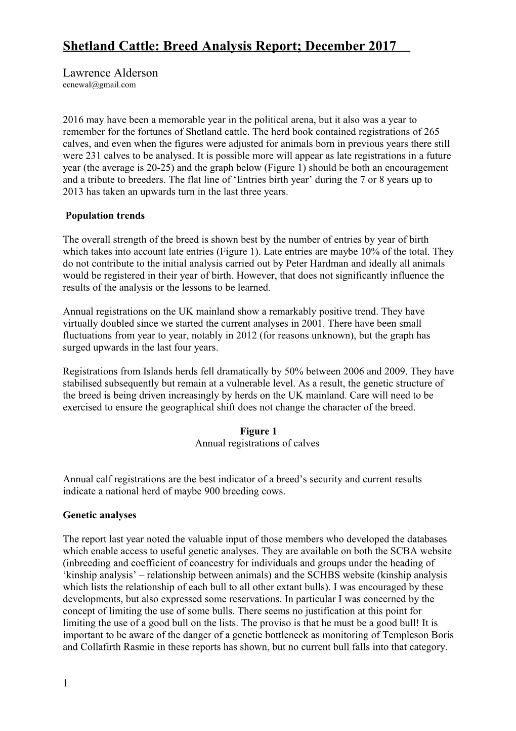 Shetland Cattle: Breed Analysis Report; December 2017