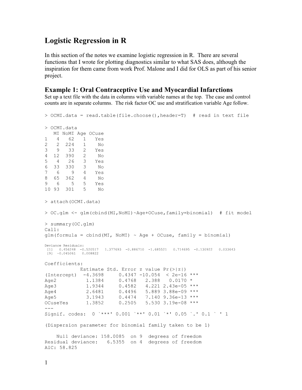 Logistic Regression Handout #1