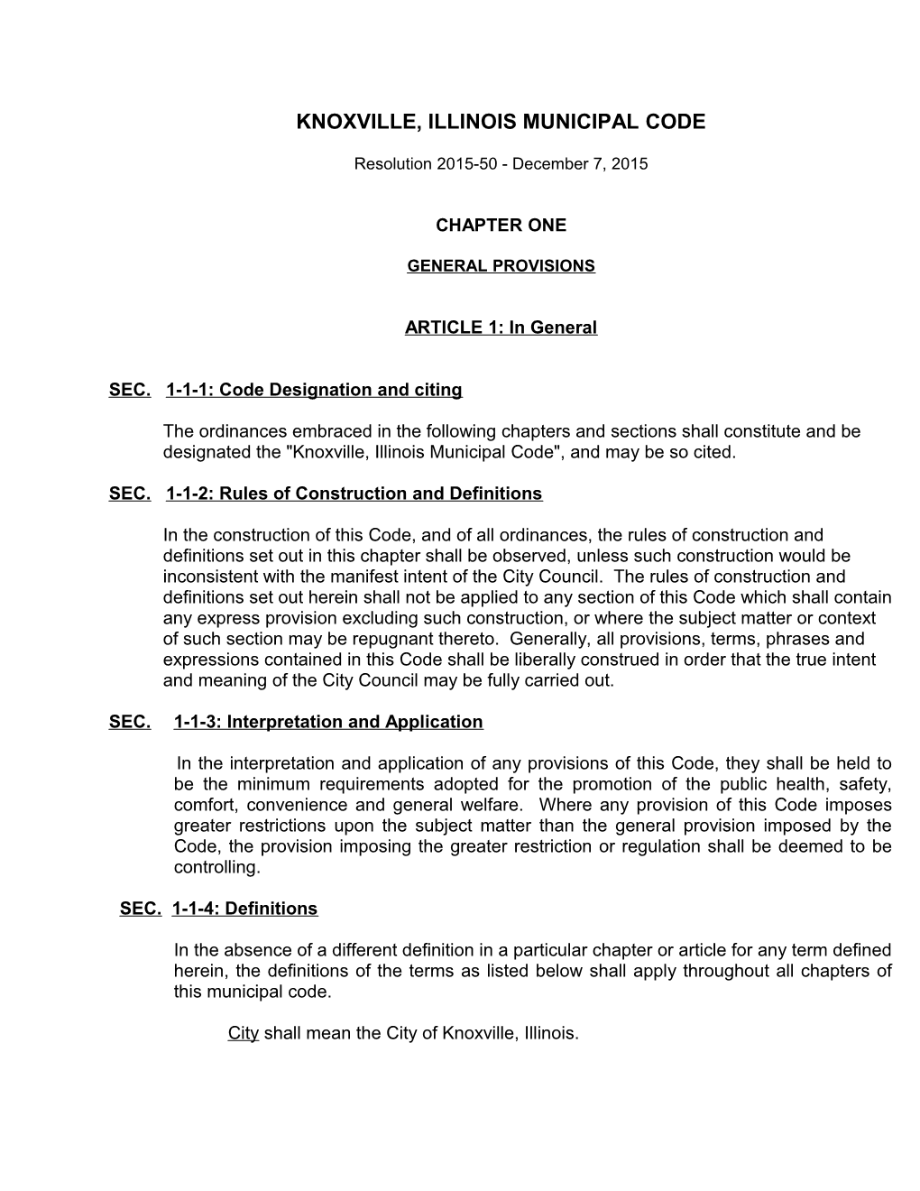 Knoxville, Illinois Municipal Code