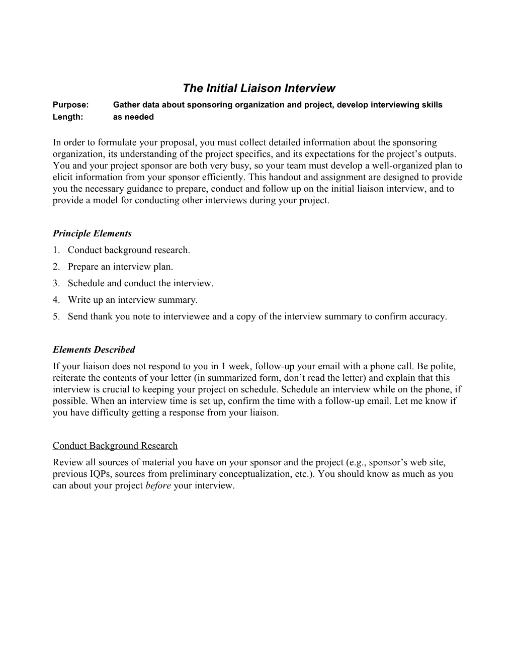 The Initial Liaison Interview