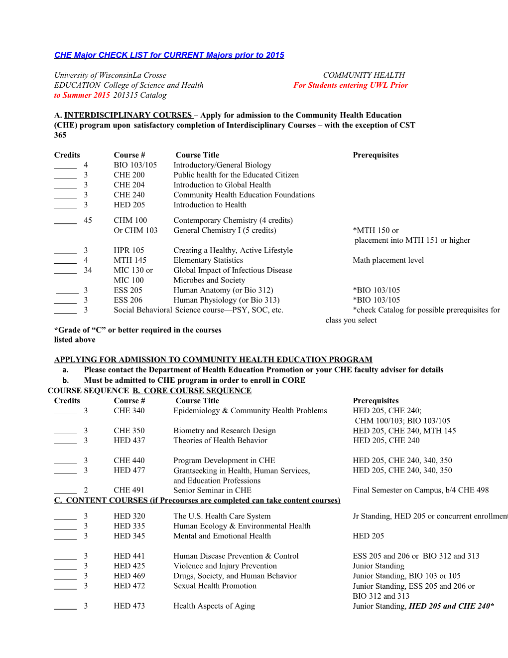 Chemajorchecklistforcurrentmajors Prior to 2015