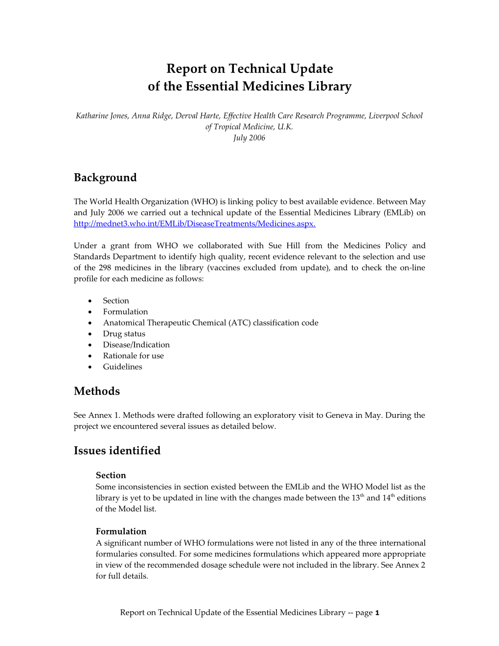 Report on Technical Update of the Essential Medicines Library