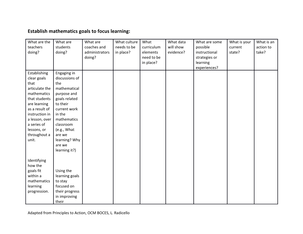 Establish Mathematics Goals to Focus Learning