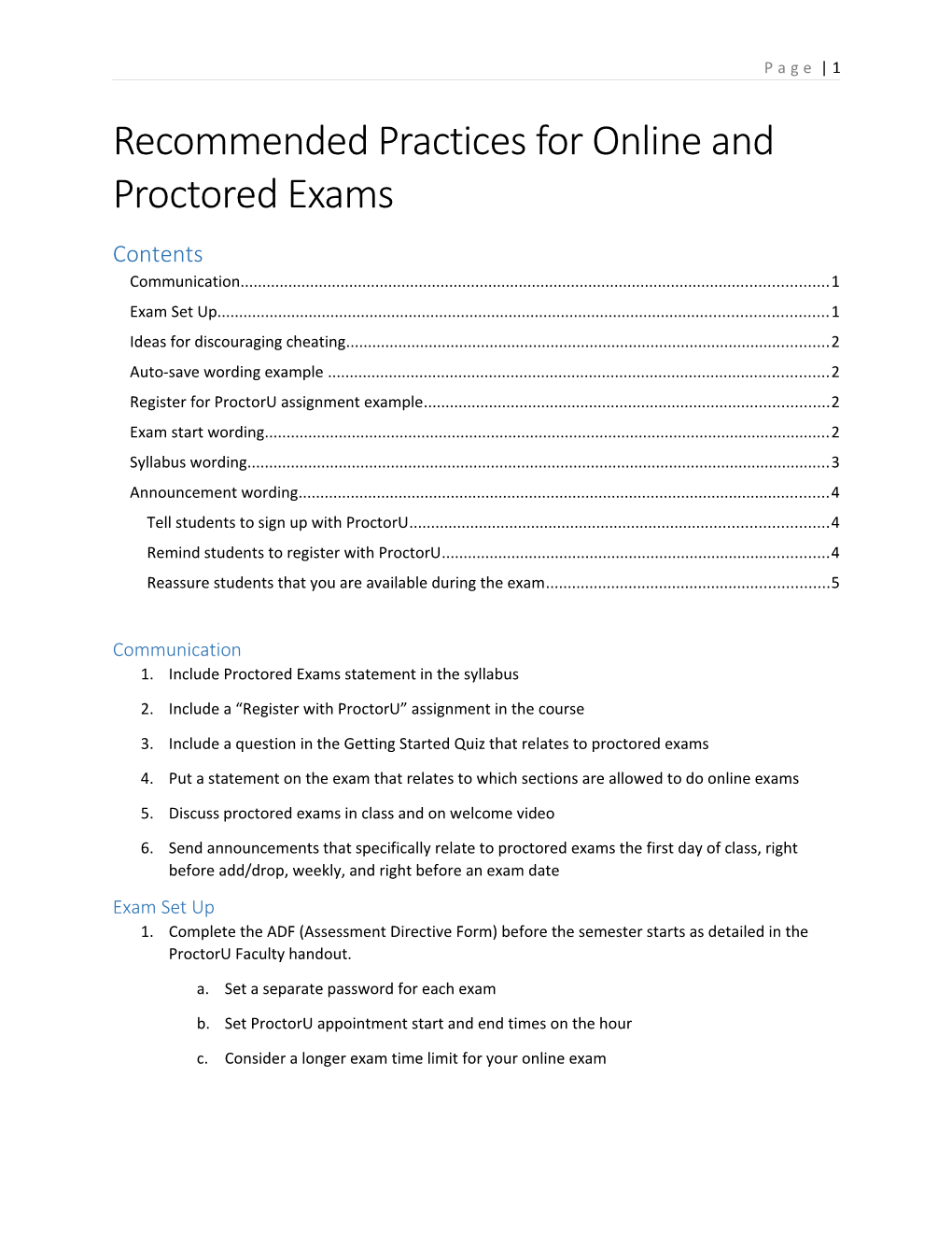 Recommended Practices for Online and Proctored Exams