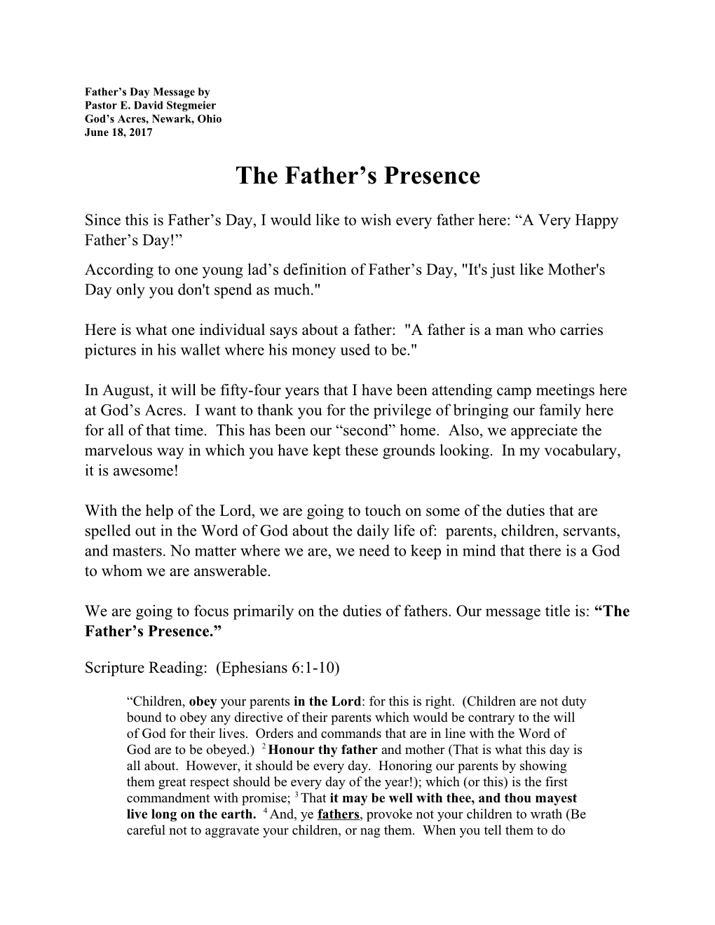 Father S Day Message By