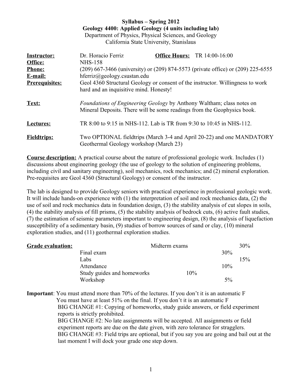 Geology 4400: Applied Geology (4 Units Including Lab)