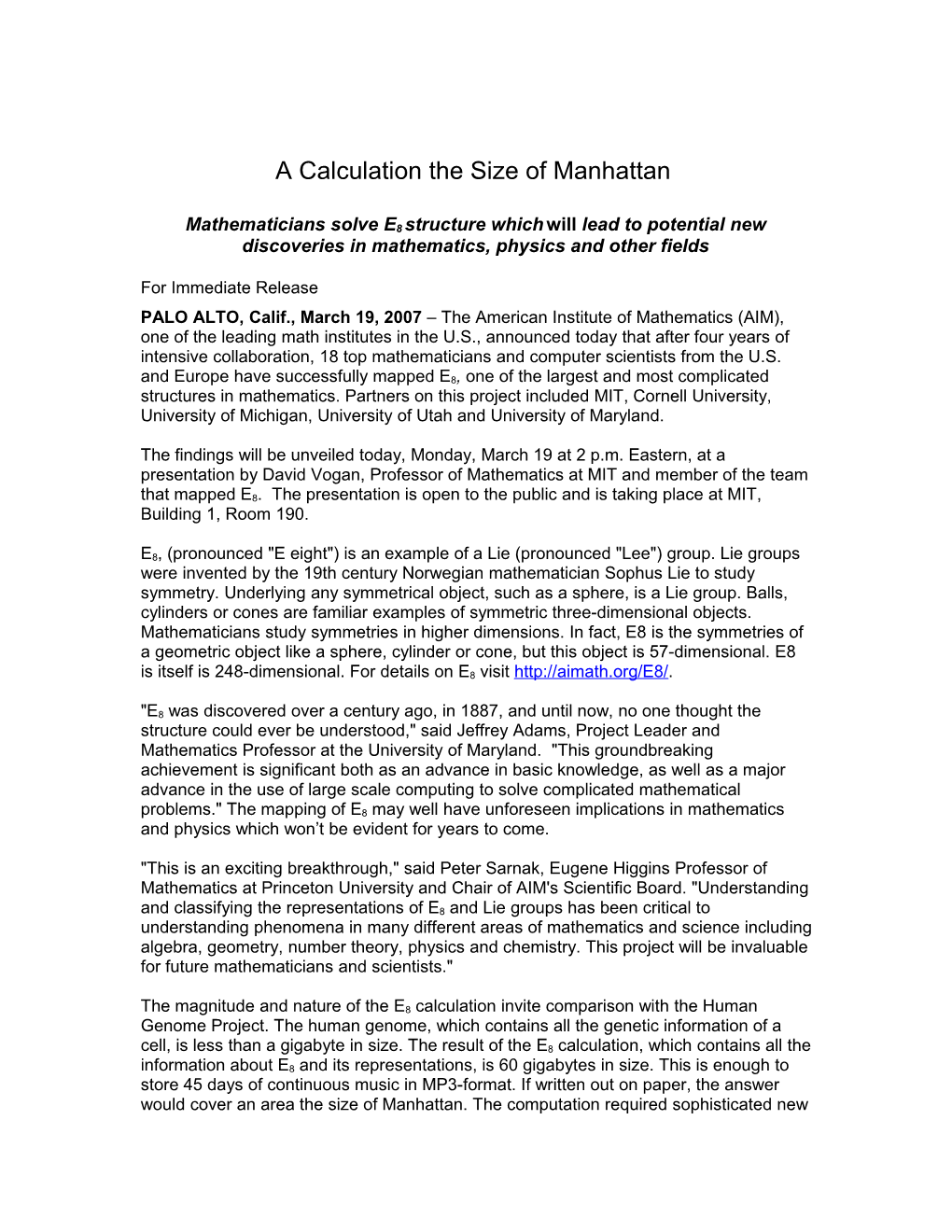 A Calculation the Size of Manhattan