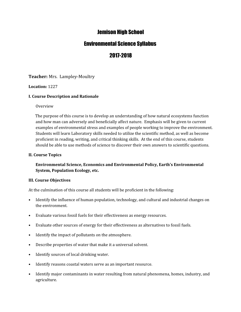 I. Course Description and Rationale