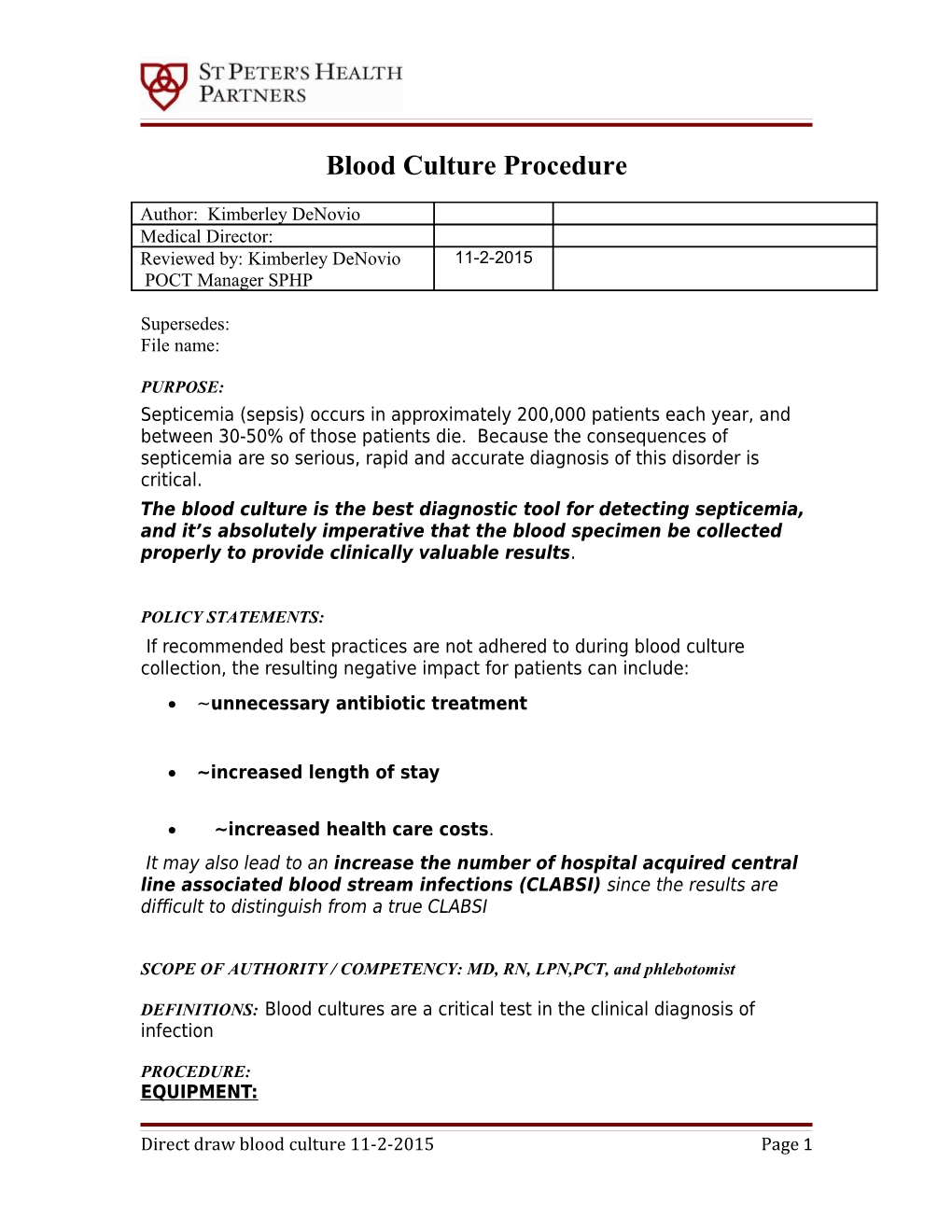 Blood Culture Procedure
