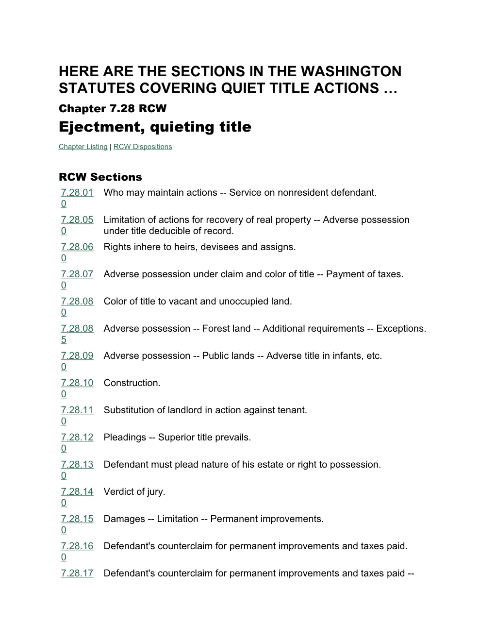 Here Are the Sections in the Washington Statutes Covering Quiet Title Actions
