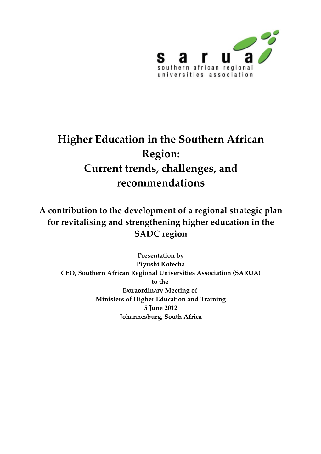 Higher Education in the Southern African Region