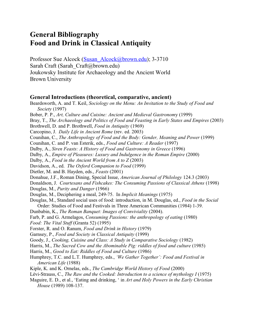 General Bibliography Food and Drink in Classical Antiquity