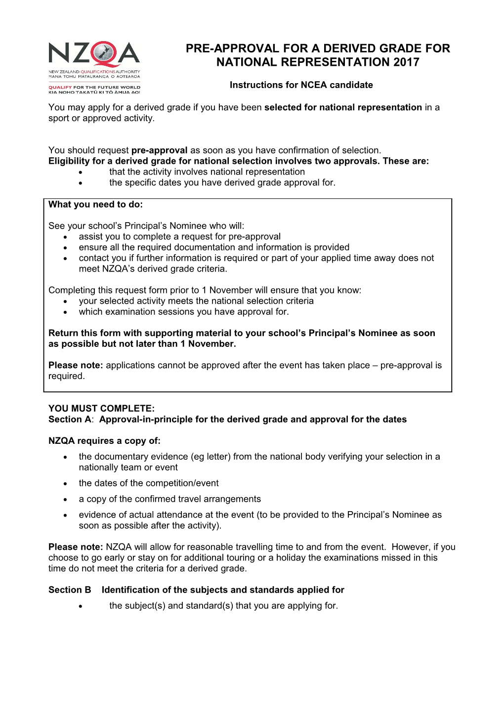 Instructions for NCEA Candidate