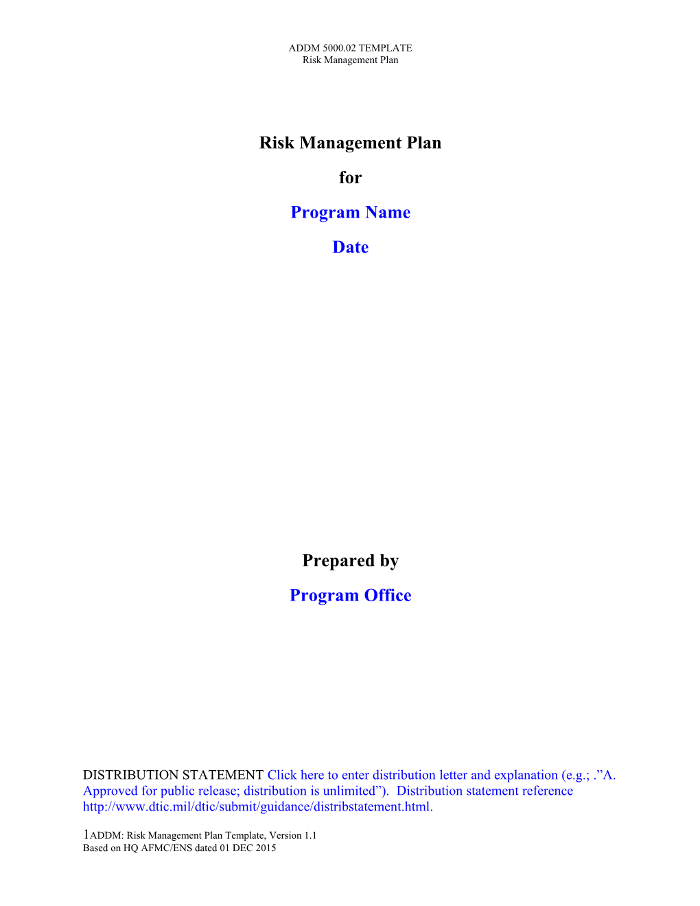 Risk Management Plan - ADDM Template V 1.1