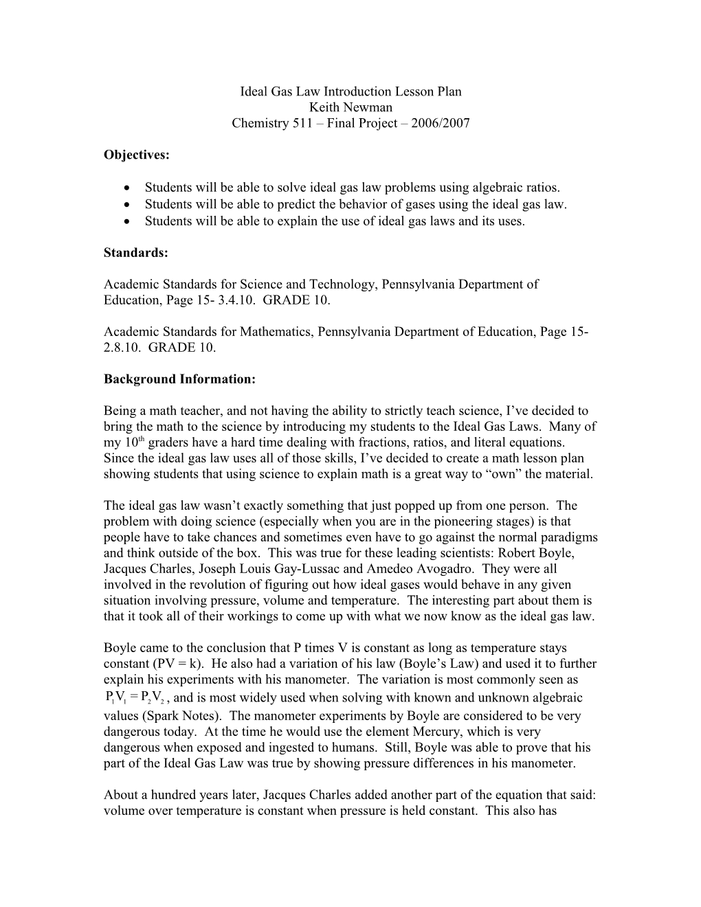 Ideal Gas Law Introduction