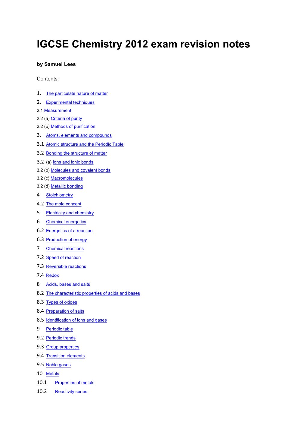 IGCSE Chemistry 2012 Exam Revision Notes