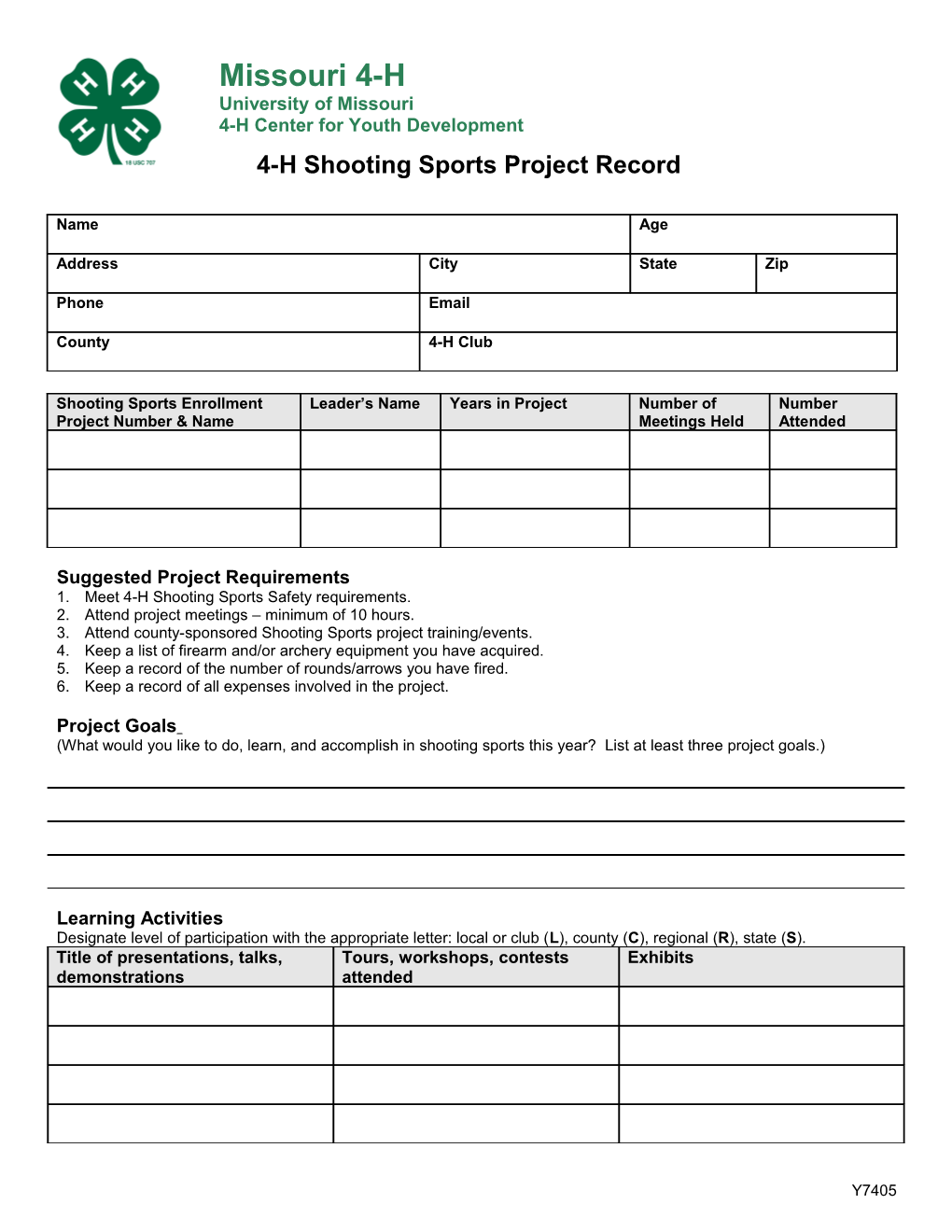 4-H Record for Shooting Sports Project