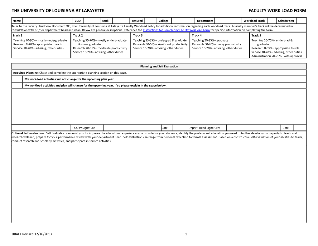 Faculty Work Load Form