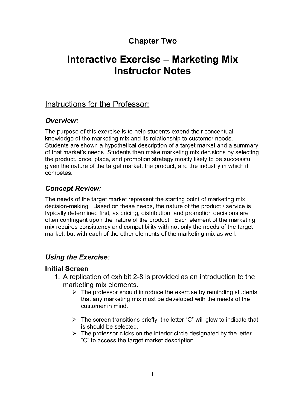 Interactive Exercise Marketing Mix