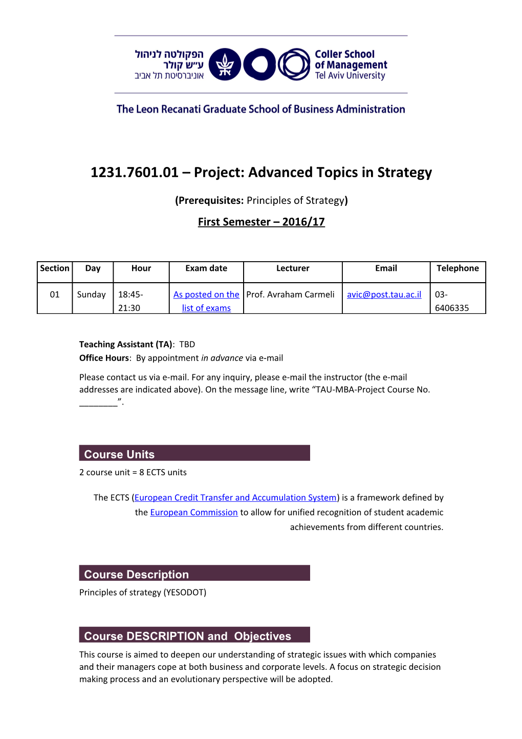 1231.7601.01 Project: Advanced Topics in Strategy