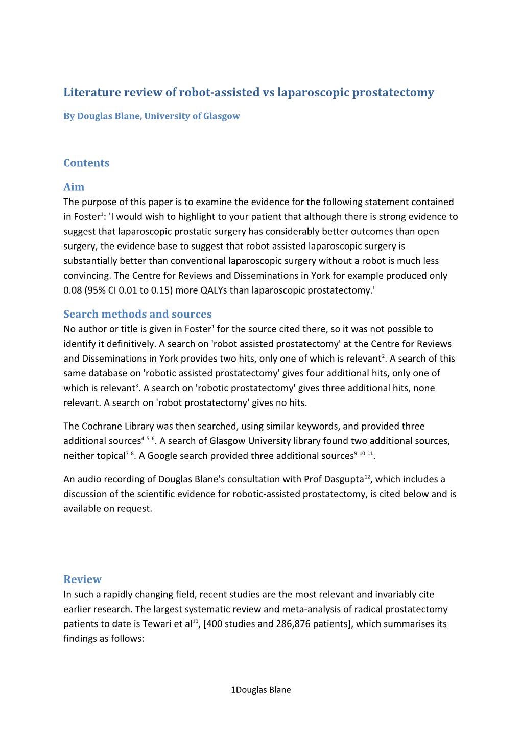 Literature Review of Robot-Assisted Vs Laparoscopic Prostatectomy