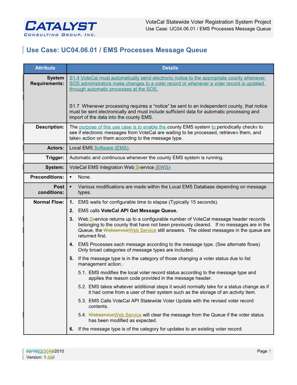 Use Case: UC04.06.01 / EMS Processes Message Queue