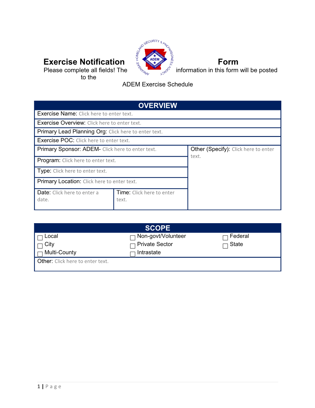Exercise Notification Form