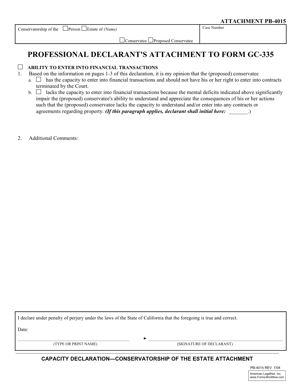 Capacity Declaration-Conservatorship of the Estate Attachment PB-4015