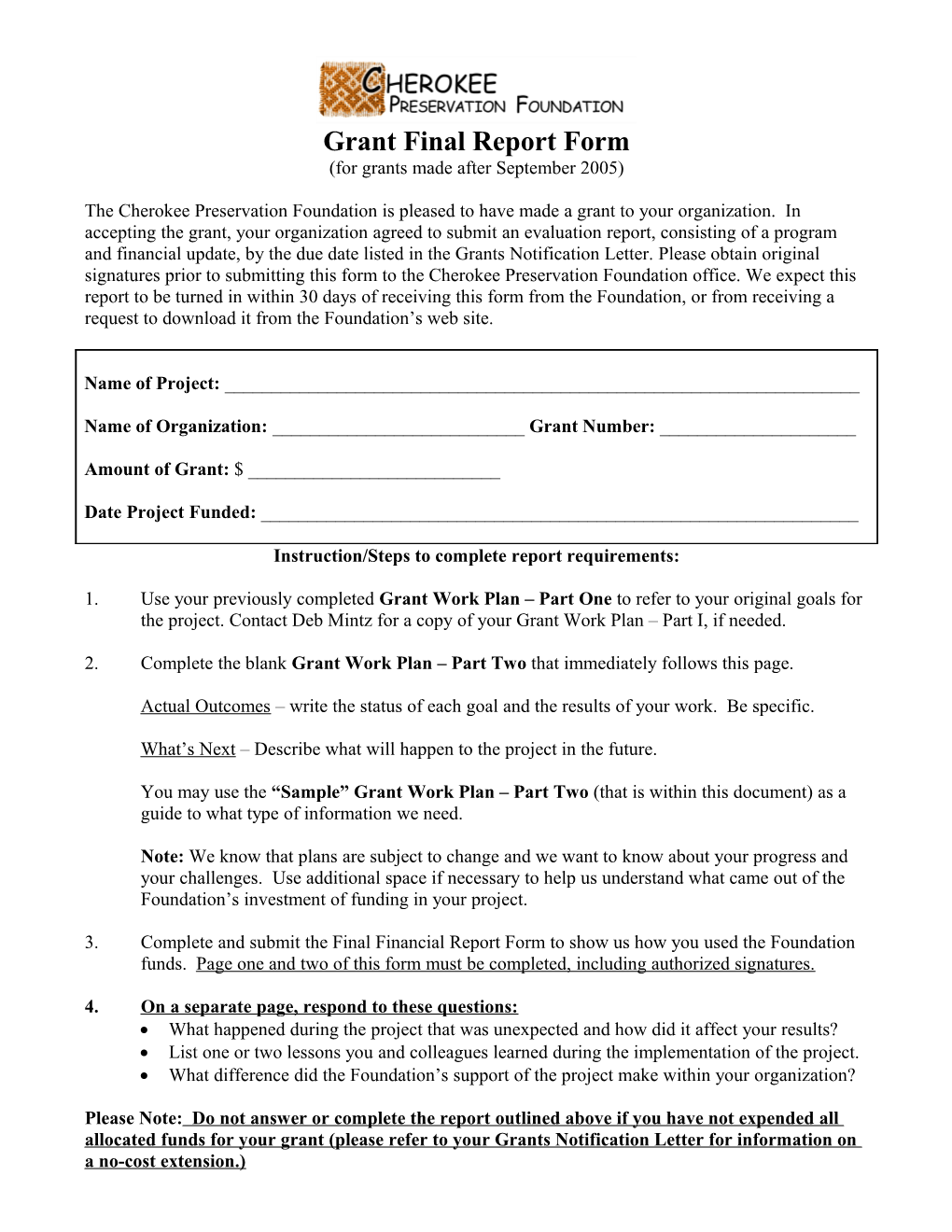 Grant Final Report Form