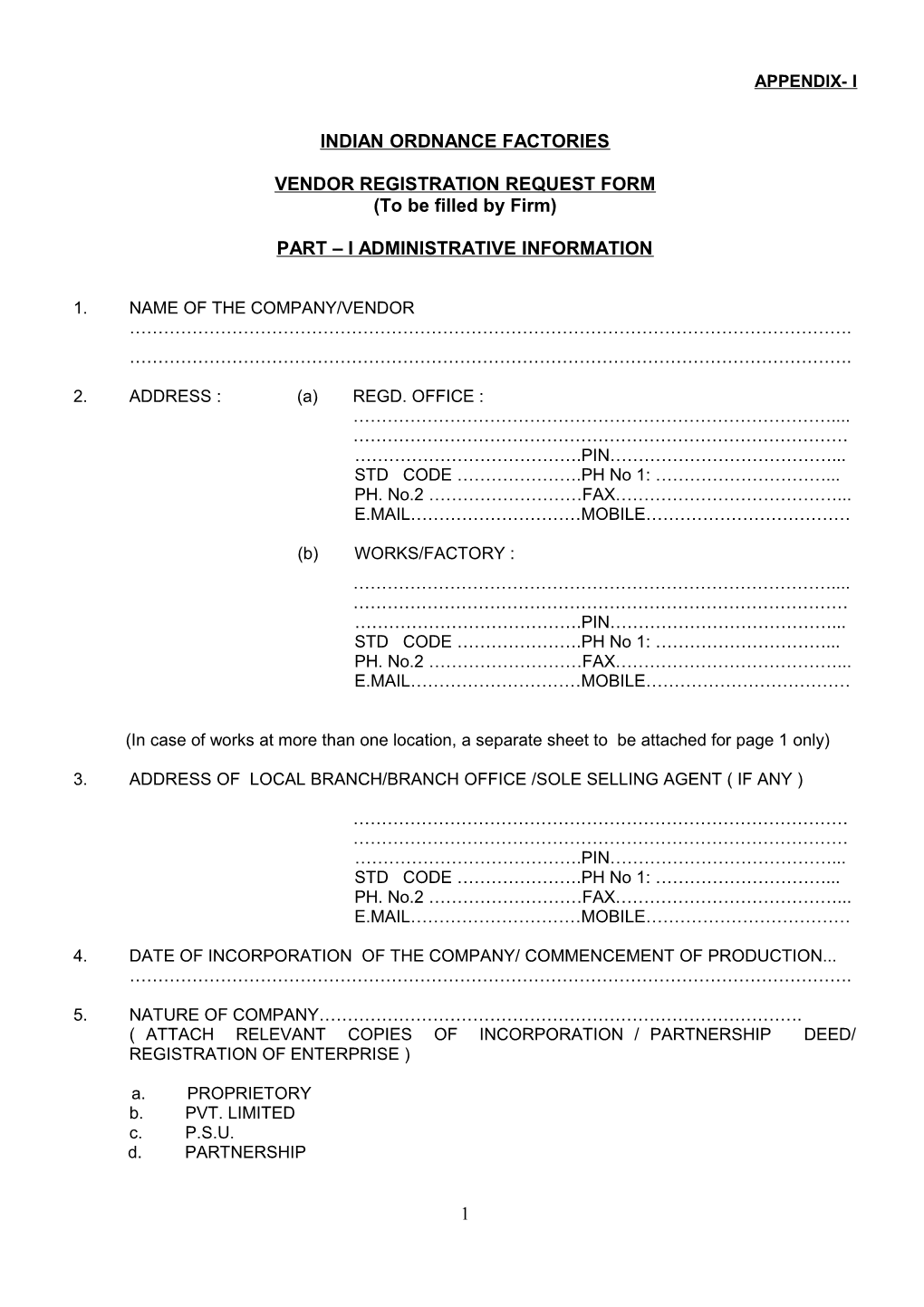 Vendor Registration Request Form