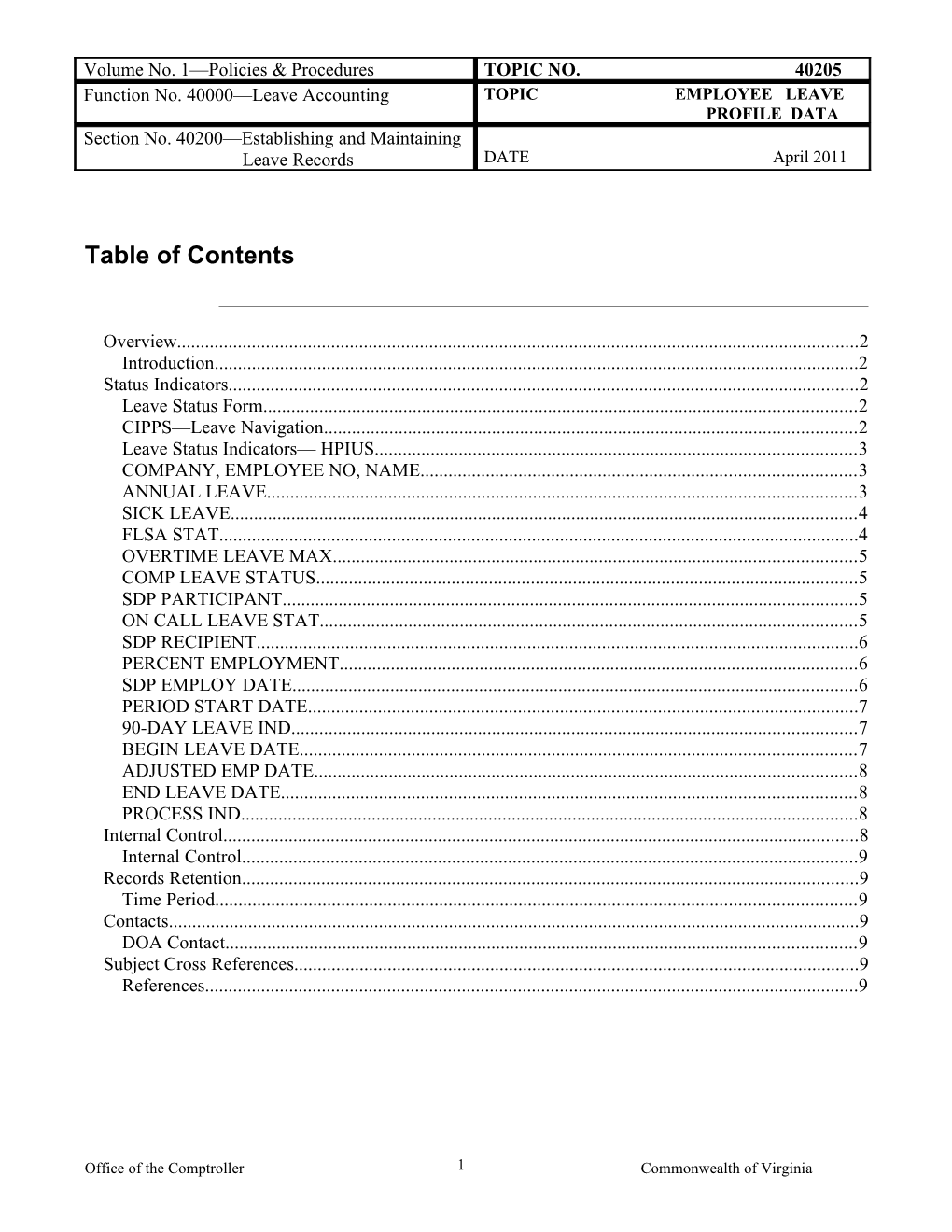 CAPP Manual - 40205 - Establishing and Maintaining Leave Records, Employee Leave Profile Data