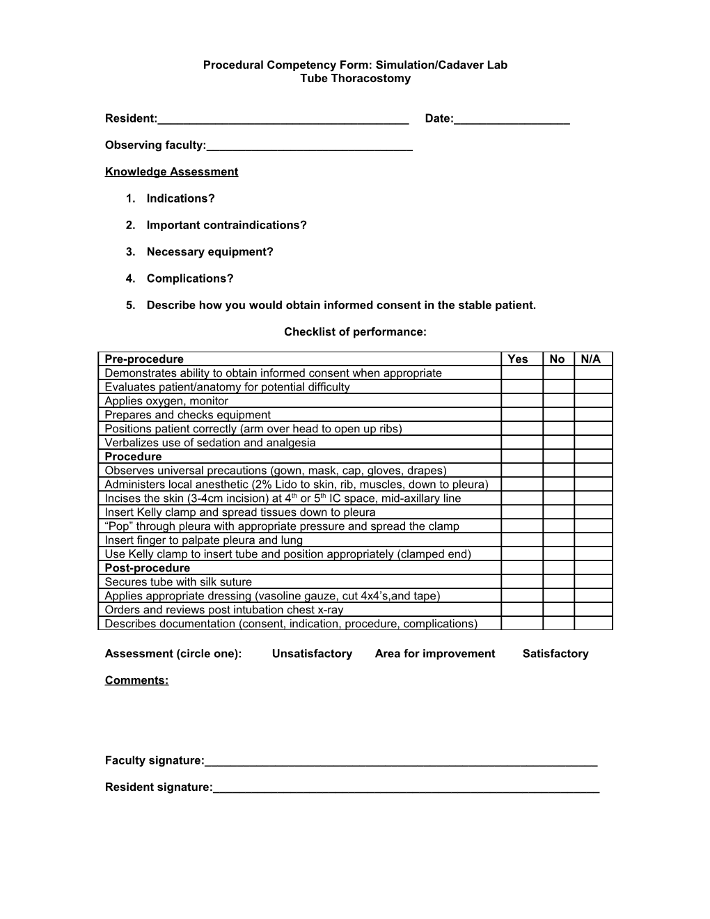 Procedural Competency Form