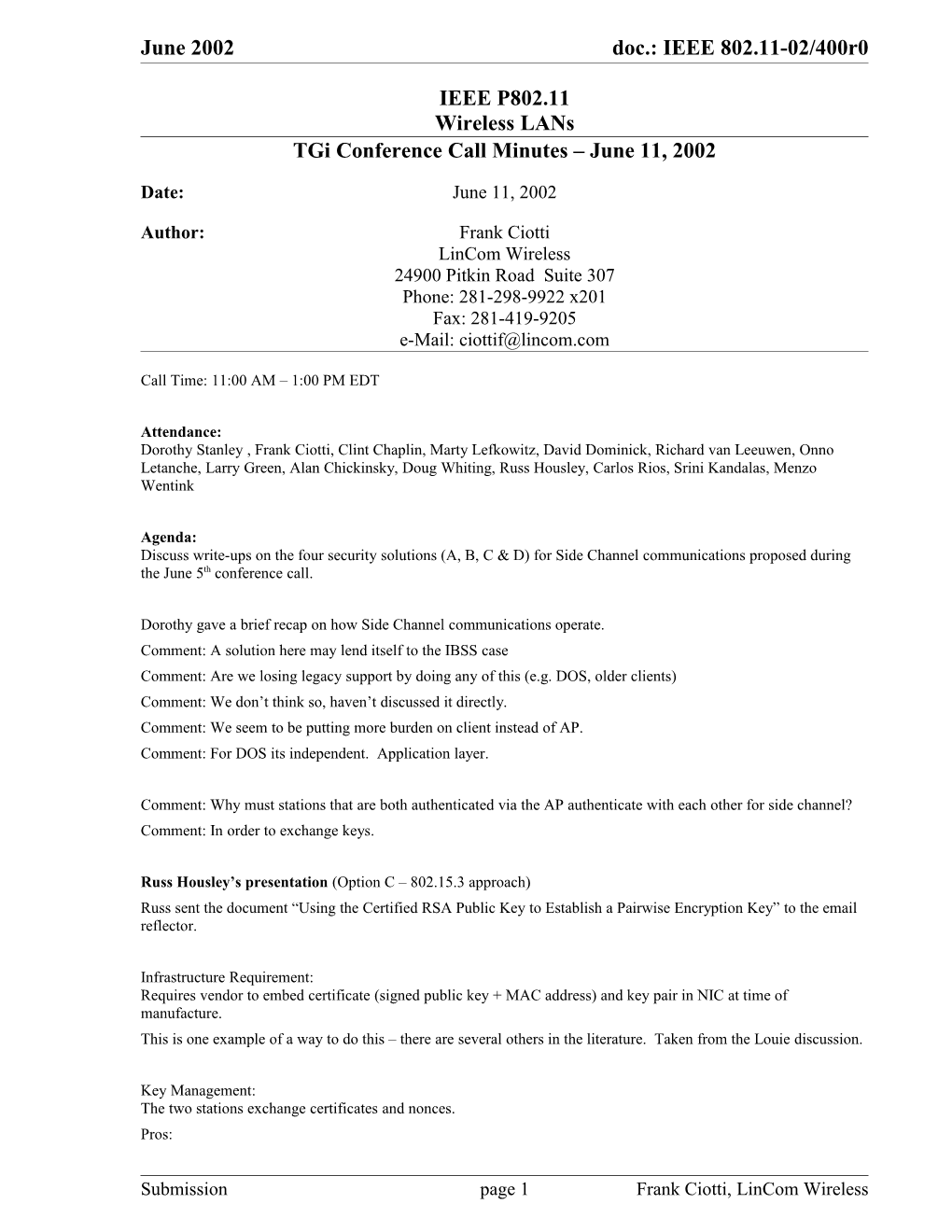Tgi Conference Call Minutes June 11, 2002