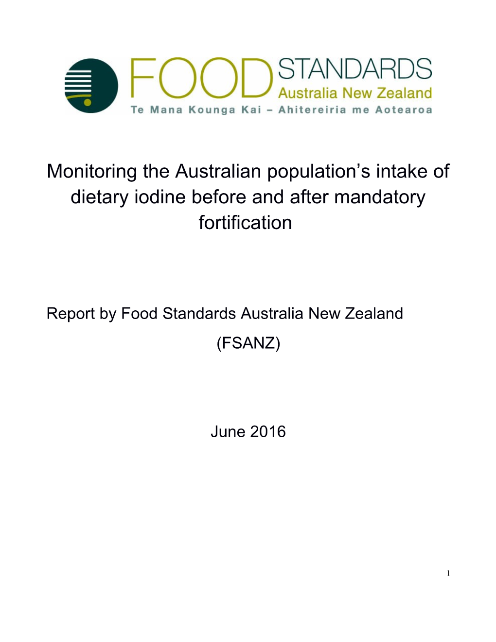 Report by Food Standards Australia New Zealand