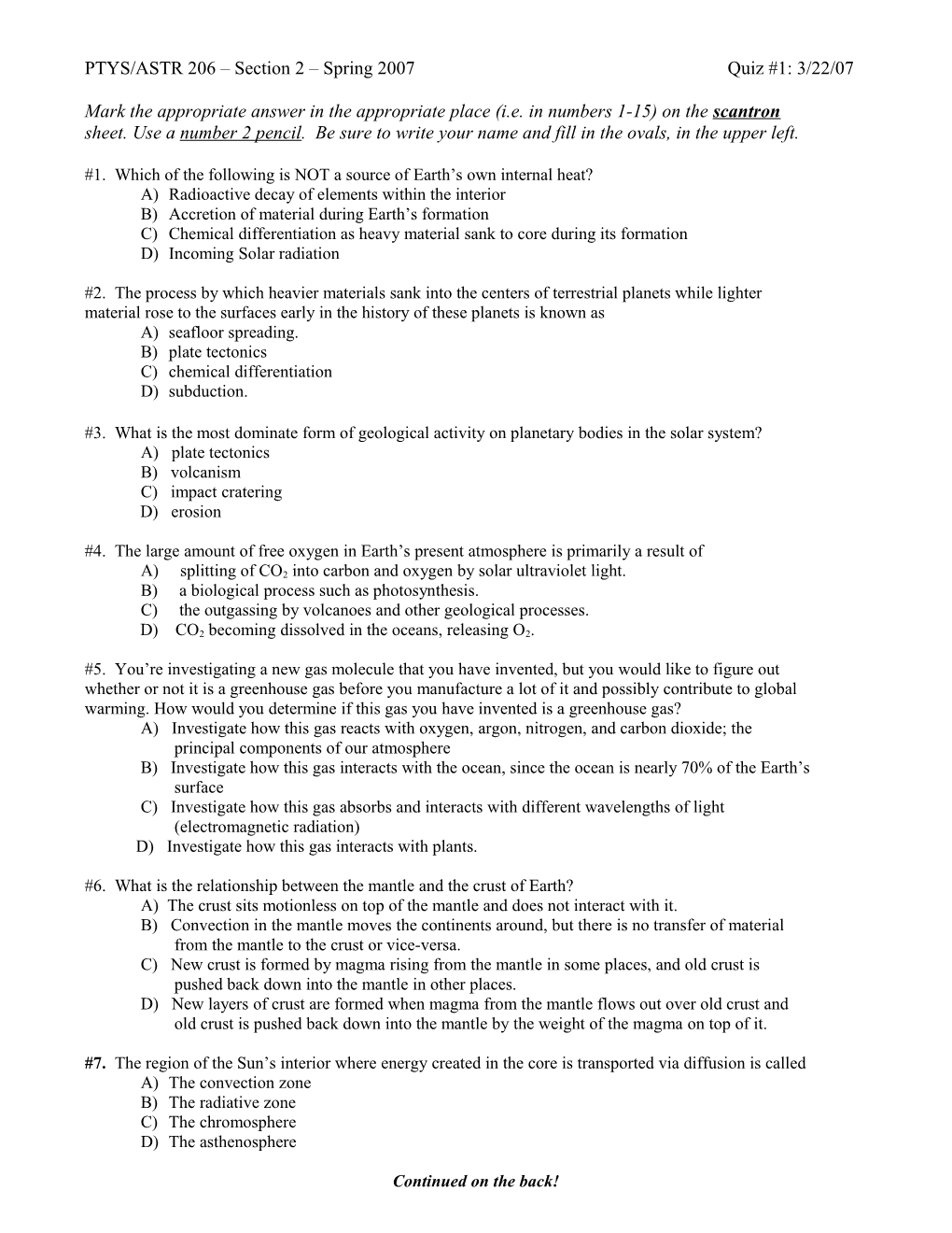 PTYS/ASTR 206 Section 2 Fall 2004 Activity #1: 8/25/04