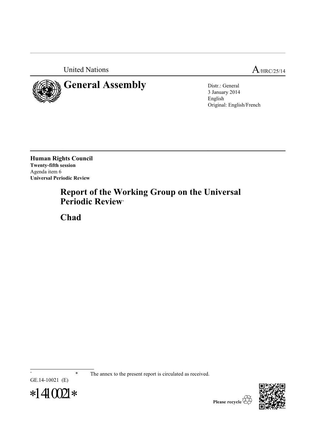 Report of the Working Group on the Universal Periodic Review, Chad