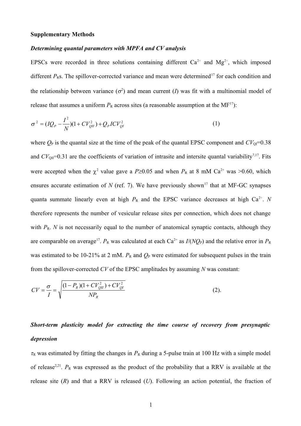 Determining Quantal Parameters with MPFA and CV Analysis