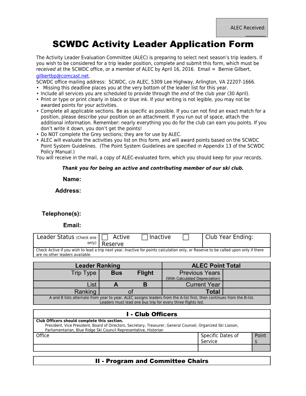 SCWDC Activity Leader Application Form