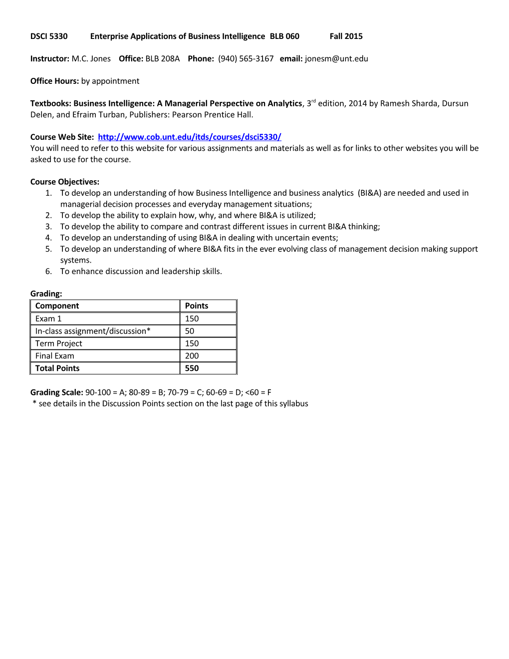 DSCI 5330Enterprise Applications of Business Intelligence BLB 060Fall 2015