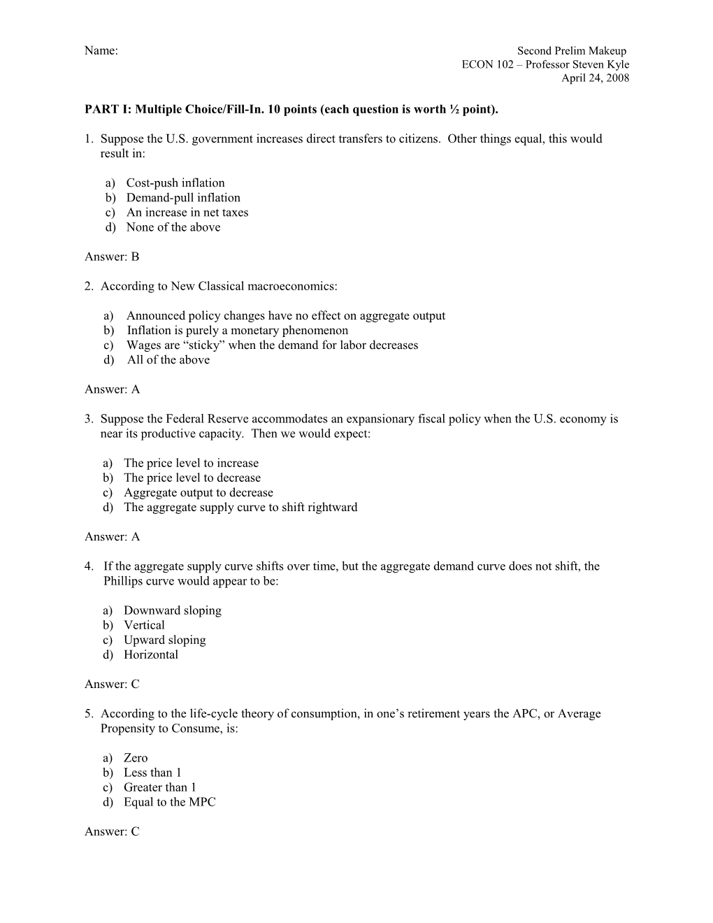 PART I: Multiple Choice/Fill-In