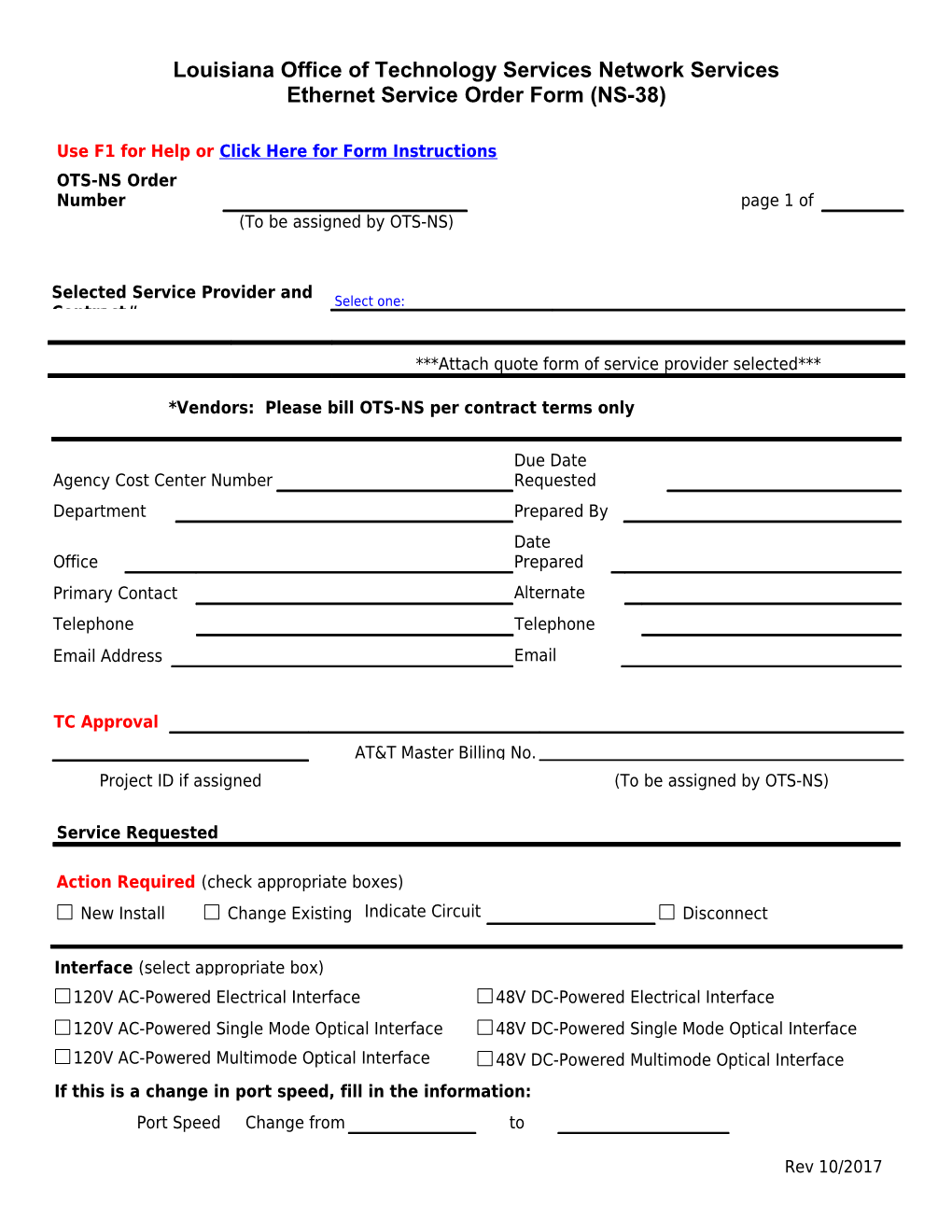 Ethernet Order Form