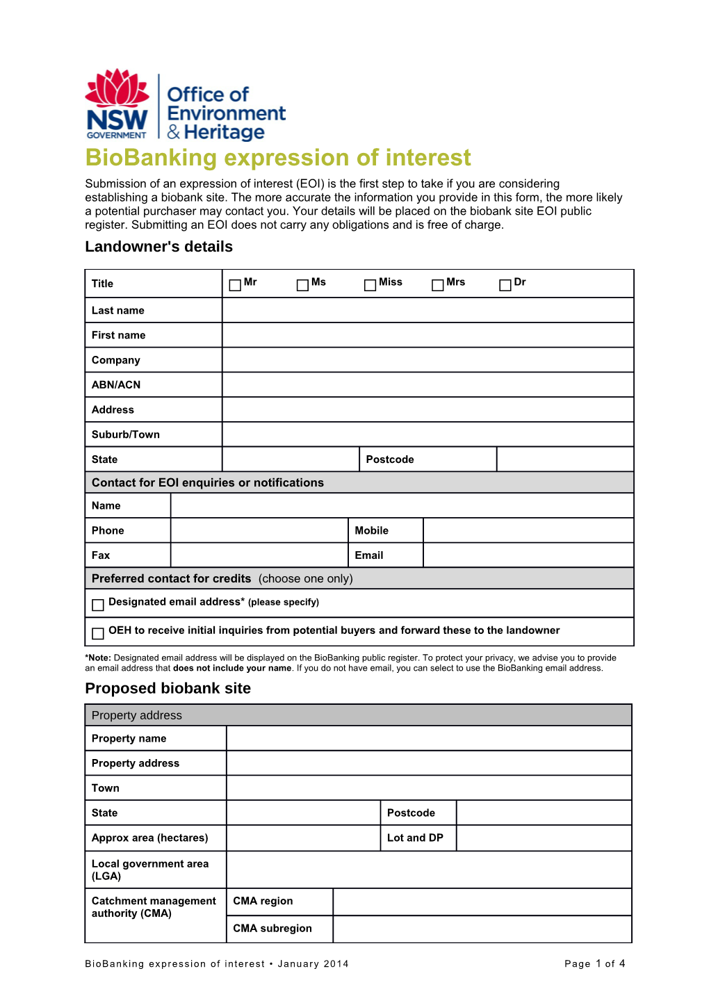 Biobanking Agreement Application