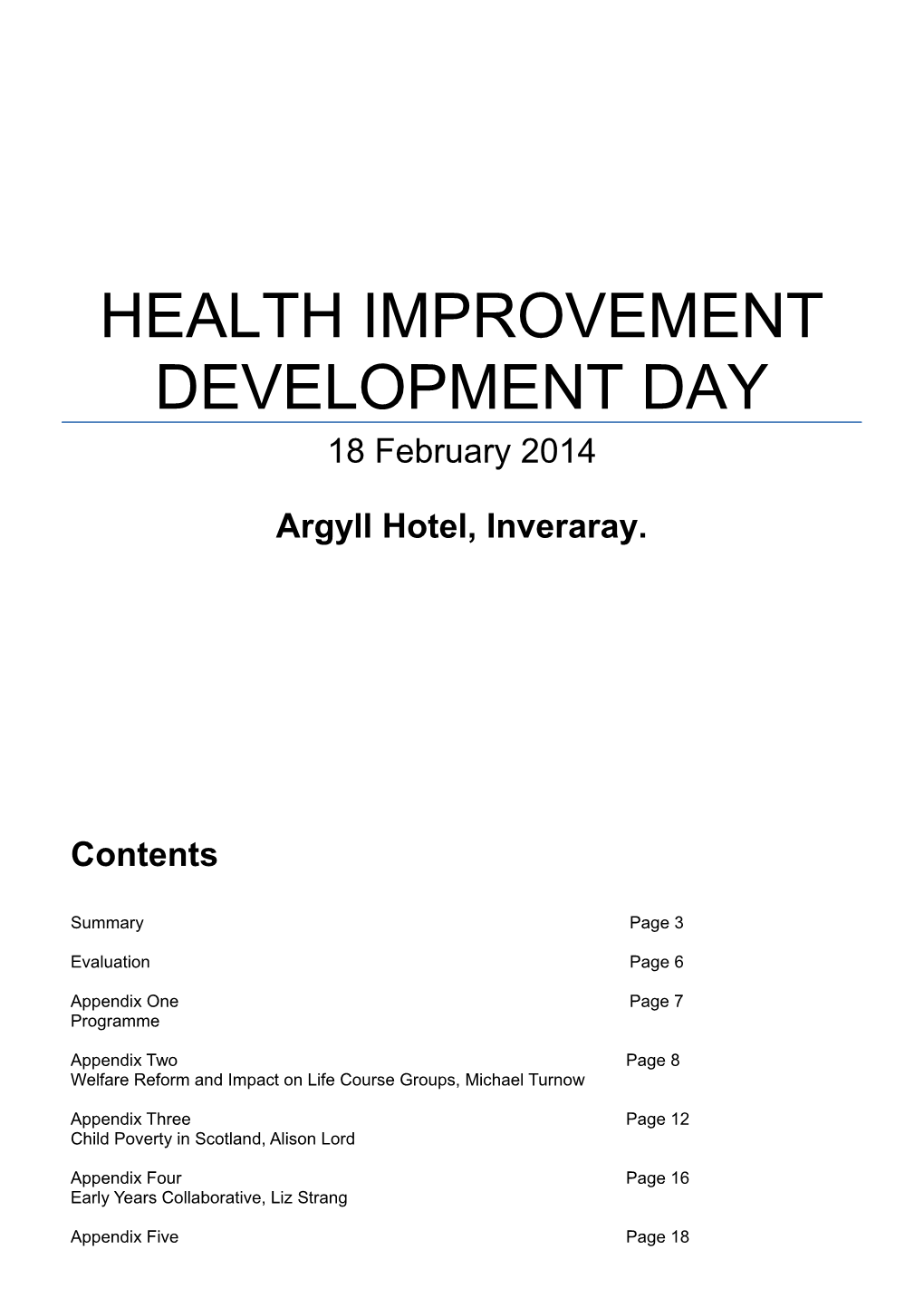 Health Improvement Development Day